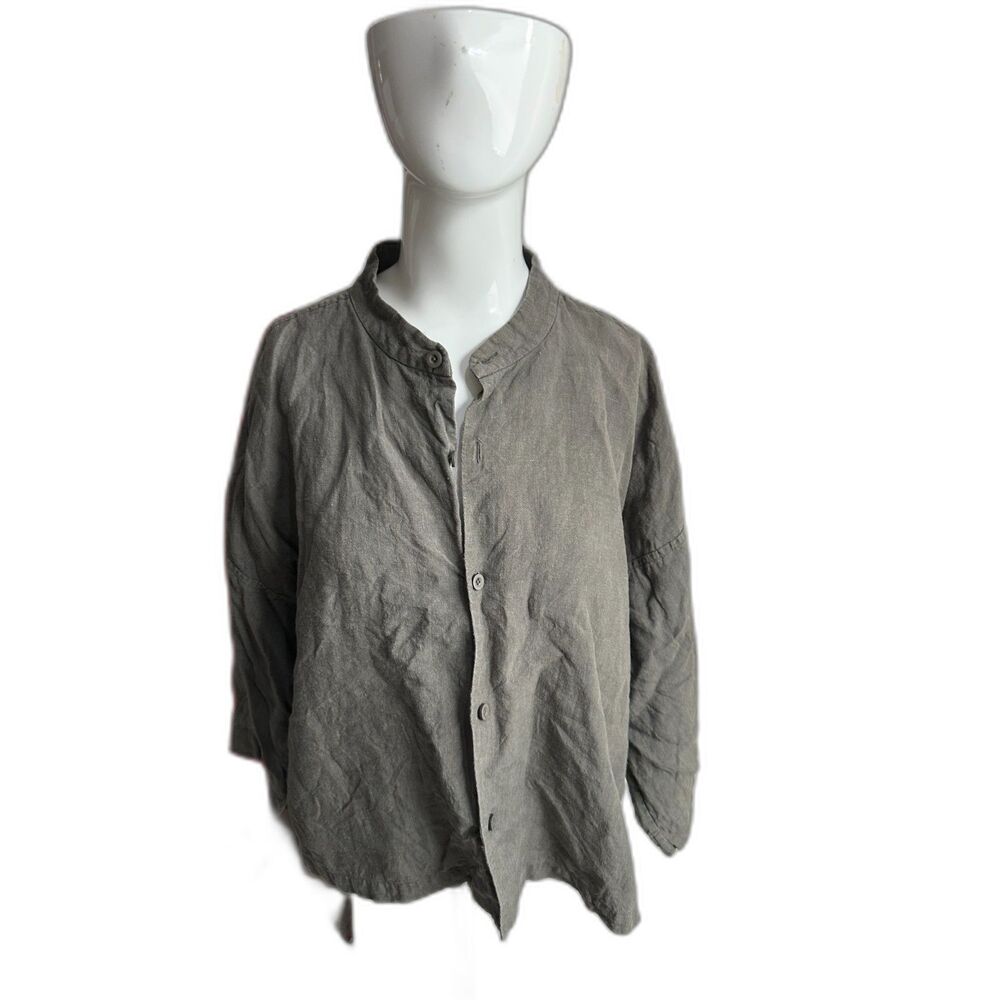 7115 by Szeki Linen Shirt Button Down Collarless Size M Long Sleeves AS IS